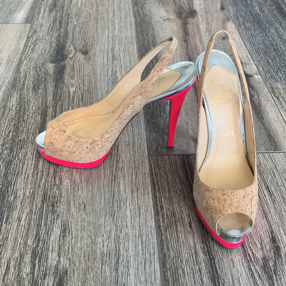 Christian Louboutin Cork and Pink Platform Heels